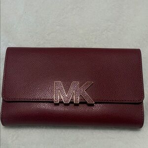 Michael Kors Deep Red Clutch with Gold Logo
